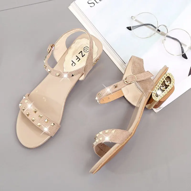 

2021Riveted High Heeled Women's Heel Summer's New One-word Button-down Women's Shoes with A Hundred Fish Mouth Sandals