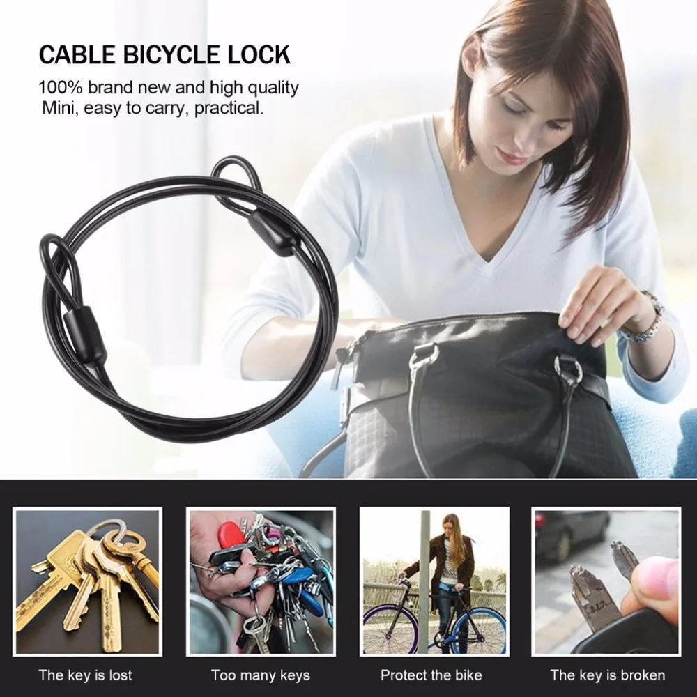 

Cable Steel Wire Rope 100cm/39'' For Outdoor Sports Bike Lock Bicycle Cycling Scooter Guard Security Luggage Safety Free Shippin