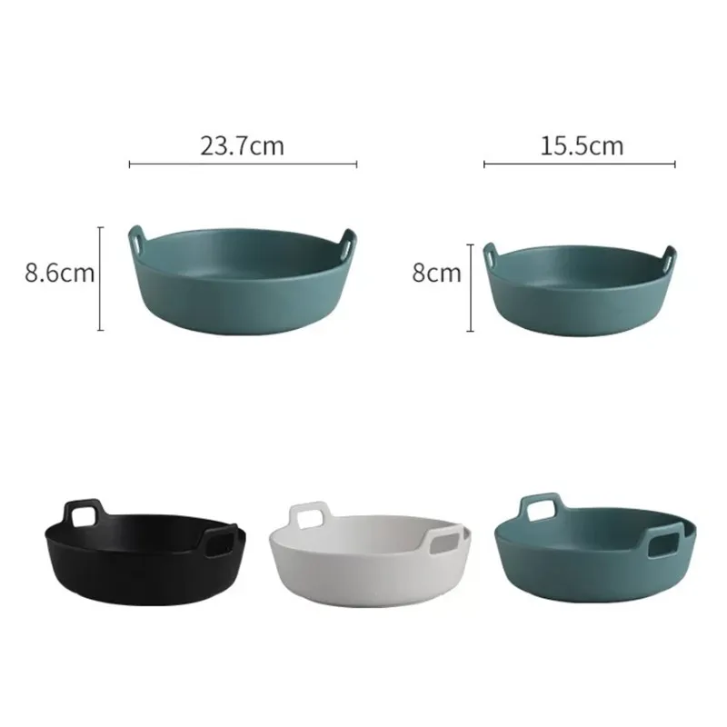 

Japanese Large Creative Soup Noodle Dessert Bowl Home Fruit Plate Ceramic Deep Dish with Handle Household Tableware Baking Dish