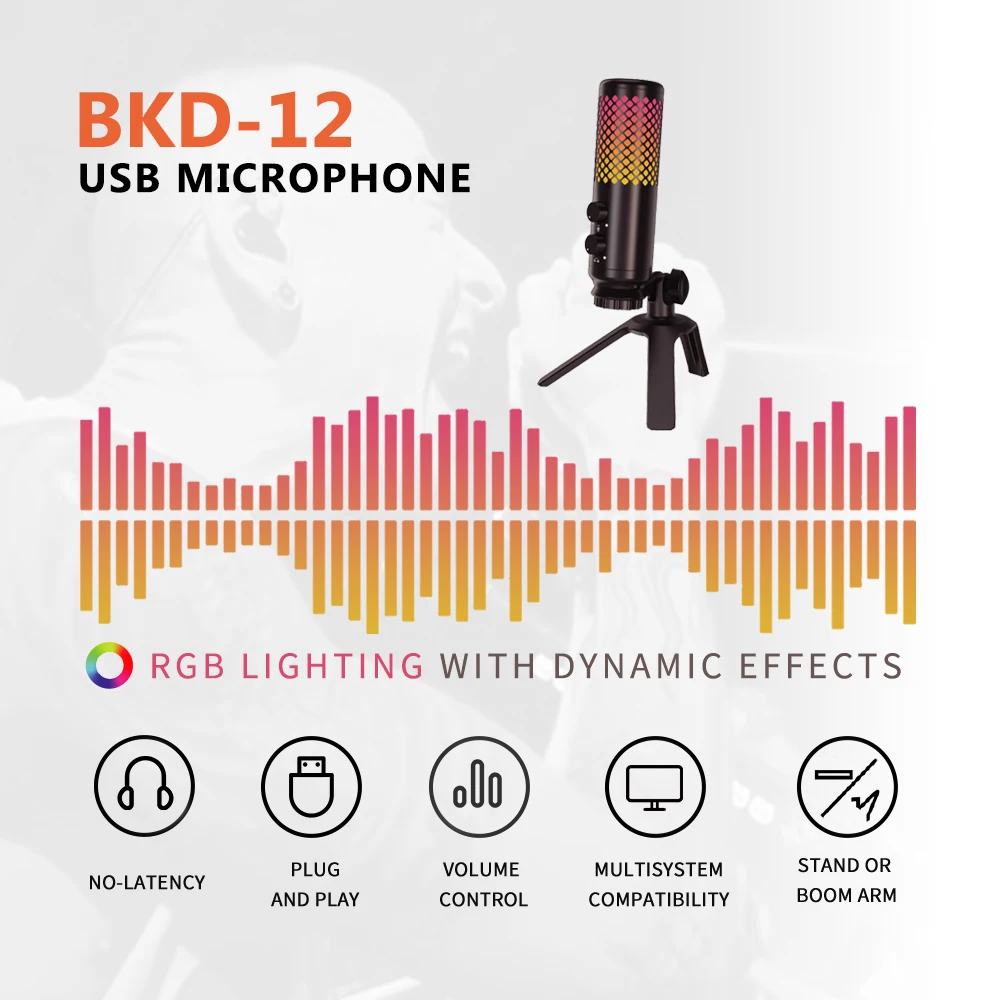 usb condenser gaming microphone with rgb light headphone jack shock mount led mic for pc ps4 laptop recording streaming youtube free global shipping
