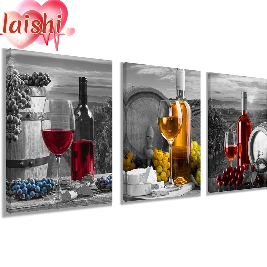 

3pcs Variety of red wine Diamond Painting Cross Stitch Kits Full round drill Embroidery Mosaic Art Picture of Rhinestones Decor