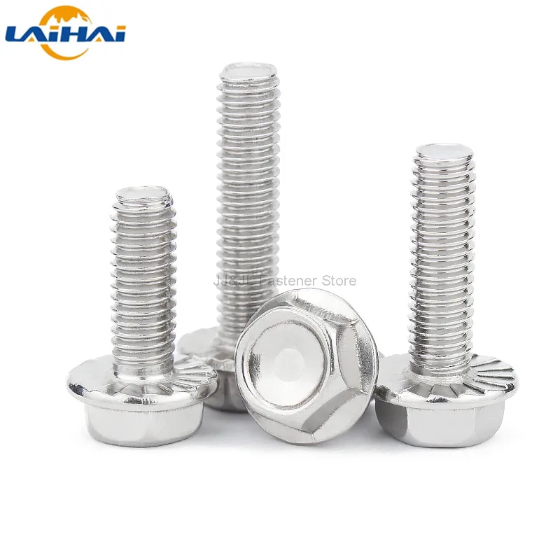 

1/10pcs M5 M6 M8 M10 M12 A2-70 304 Stainless Steel GB5787 Hexagon Head with Serrated Flange Cap Screw Hex Washer Head Bolt