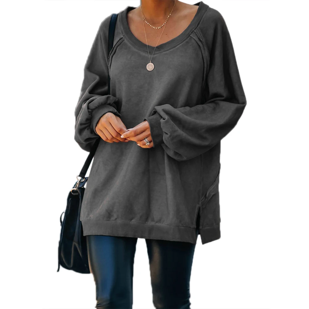 

Women's Sweatshirt Winter Pure Color Round Neck Baggy Pullover Tops Ladies Back Hollowing Out Casual Fashion Mujer Clothing