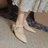 coolulu square toe med heels mary janes shoes woman thick heel pumps shallow dress ladies footwear 2021 new apricot big size 46
