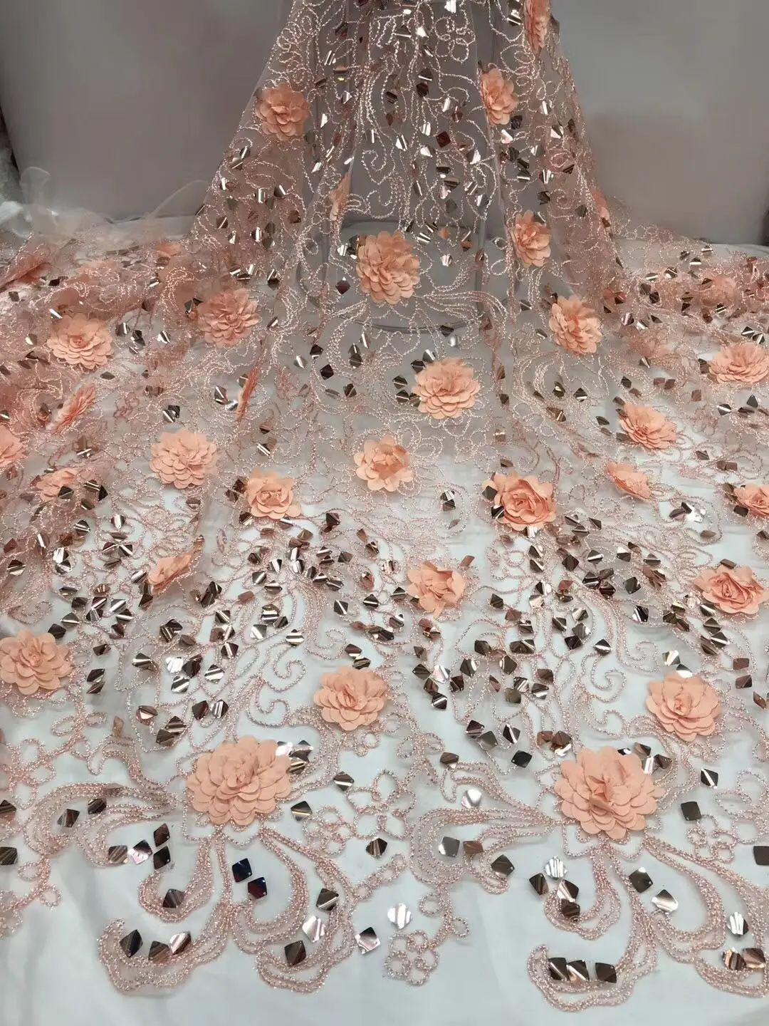 2019 новый стиль Французский Чистая кружевная ткань 3D цветок африканский тюль