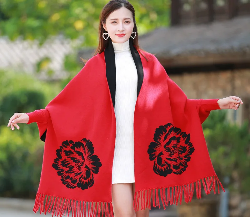 Брендовый дизайнерский женский шарф пончо с рукавом зимняя теплая кашемировая