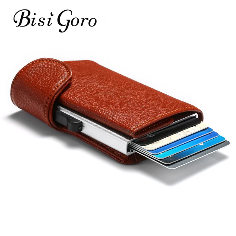 BISI GORO металлическая Кредитная карта, RFID держатель Мужской Бизнес футляр для удостоверения личности автоматический бумажник с рчид алюминиевый банк карты кошельки