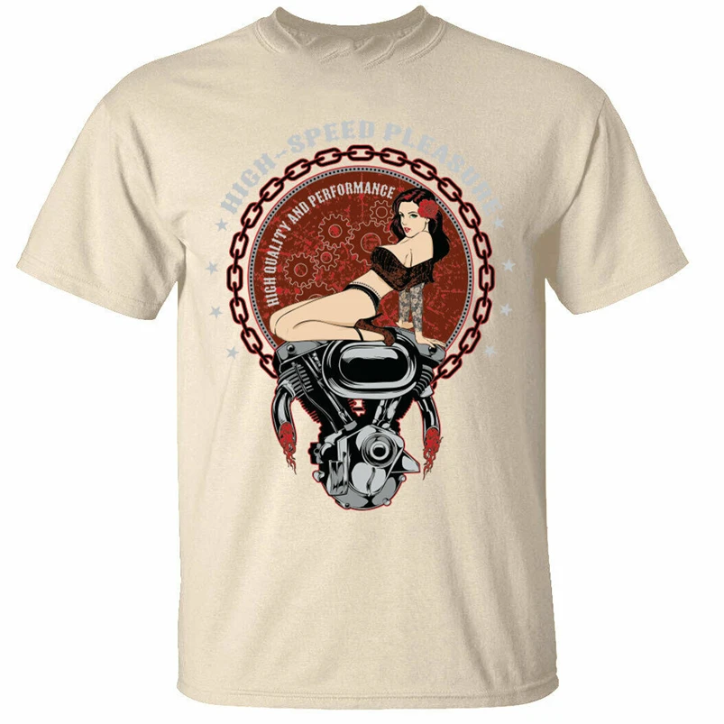 High Speed Pleasure Mens T-Shirt Pinup Biker Motor Sexy Engine Digital Printed Tee Shirt |