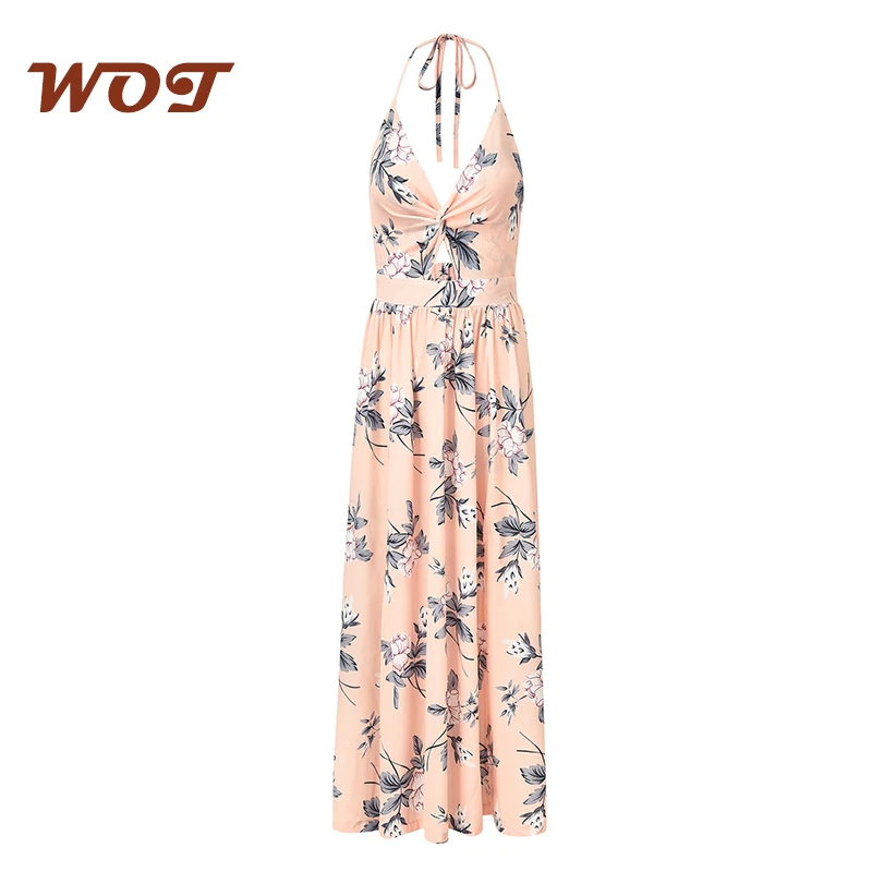 

Sling V-neck Chiffon Printed Dress Sexy Split Beach Long Skirt