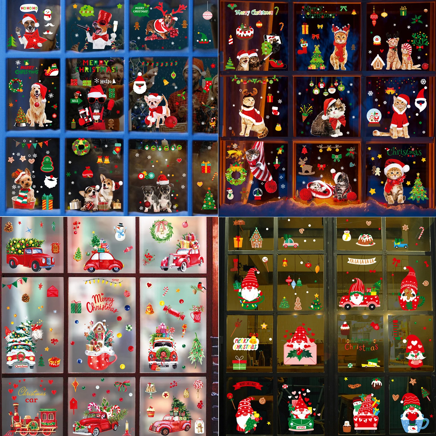 Рождественские украшения с животными 2022 новогодние настенные наклейки на окно