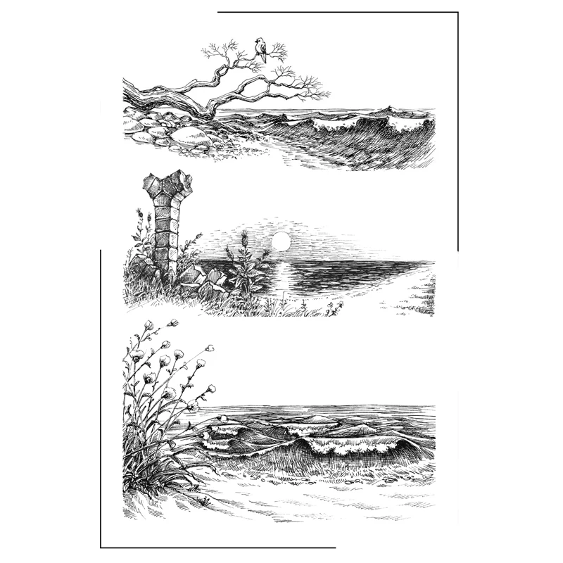 Прозрачные штампы с изображением гор деревьев и пейзажа для скрапбукинга