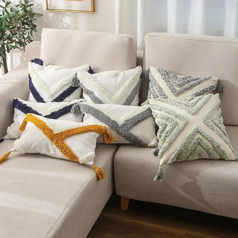 

Moroccan Style Plush Pillow Cover Autumn Decorative Pillows For Sofa Throw Cushion Cover With Tassel Pillow Hugs Living Room Bed