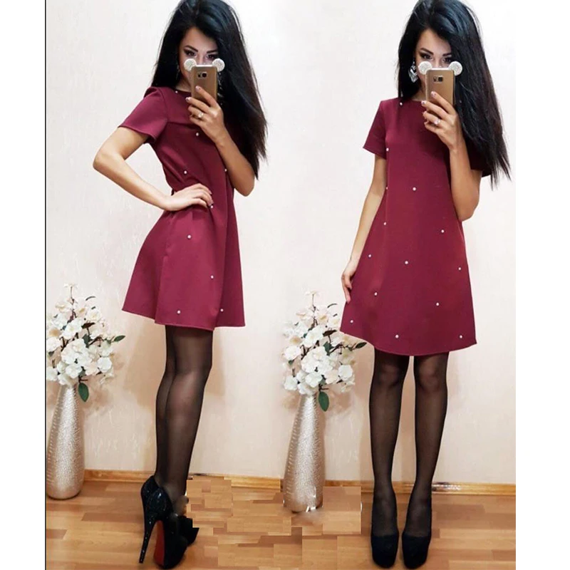 Однотонные Свободные мини платья с круглым вырезом женские повседневные