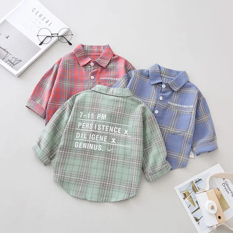 

New 2019 Boy's Girl's Shirts Casual Camisa Masculina Girls Blouses Children Kids Cotton Clothes Baby Boy Plaid Long Sleeve Shirt
