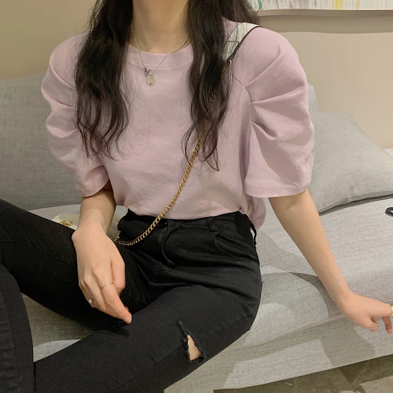 Gaganight Женские однотонные повседневные футболки с короткими рукавами летние