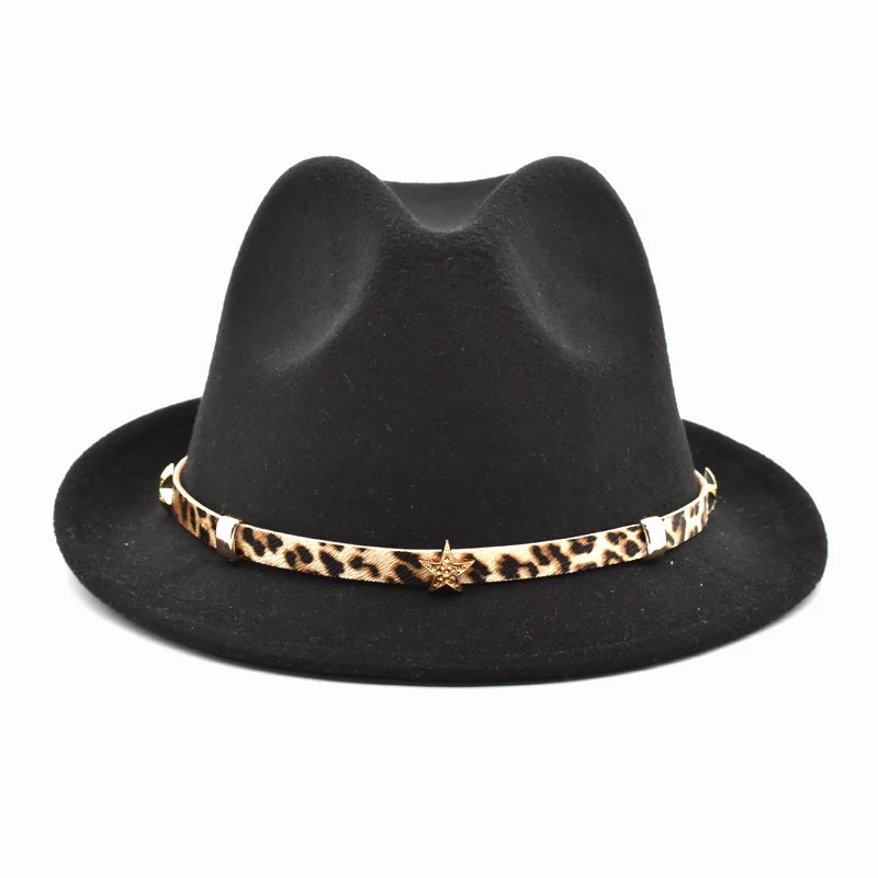 New Fashion Ladies Fedora Hat Men's Jazz Hat Summer Spring Black Wool Blended Hat Outdoor Leisure Hat F29