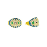 gold color green blue yellow colorful enamel micro pave cz lucky turkish evil eye women finger rings