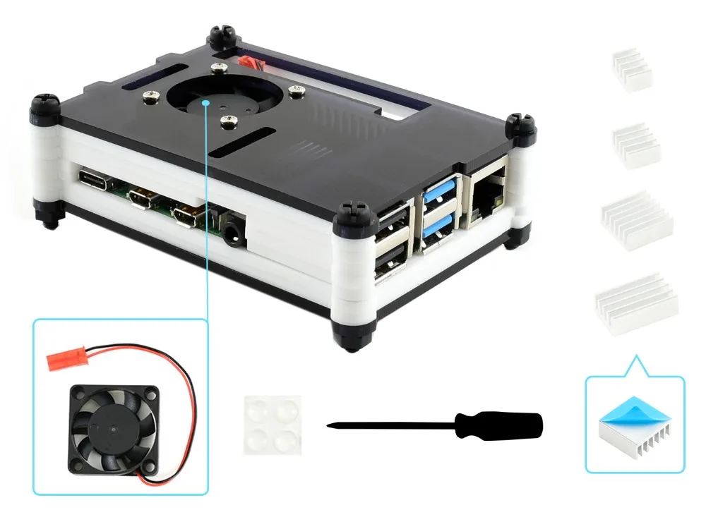 Waveshare черный/белый акриловый чехол для Raspberry Pi 4 Модель B, с охлаждающим вентилятором, пылестойкость, хорошее распределение тепла