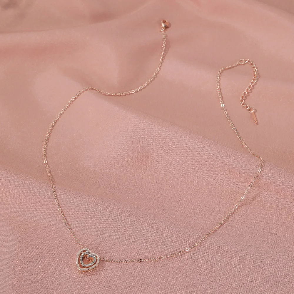Женское Ожерелье с двойным сердцем Золотое колье из нержавеющей стали свадебное