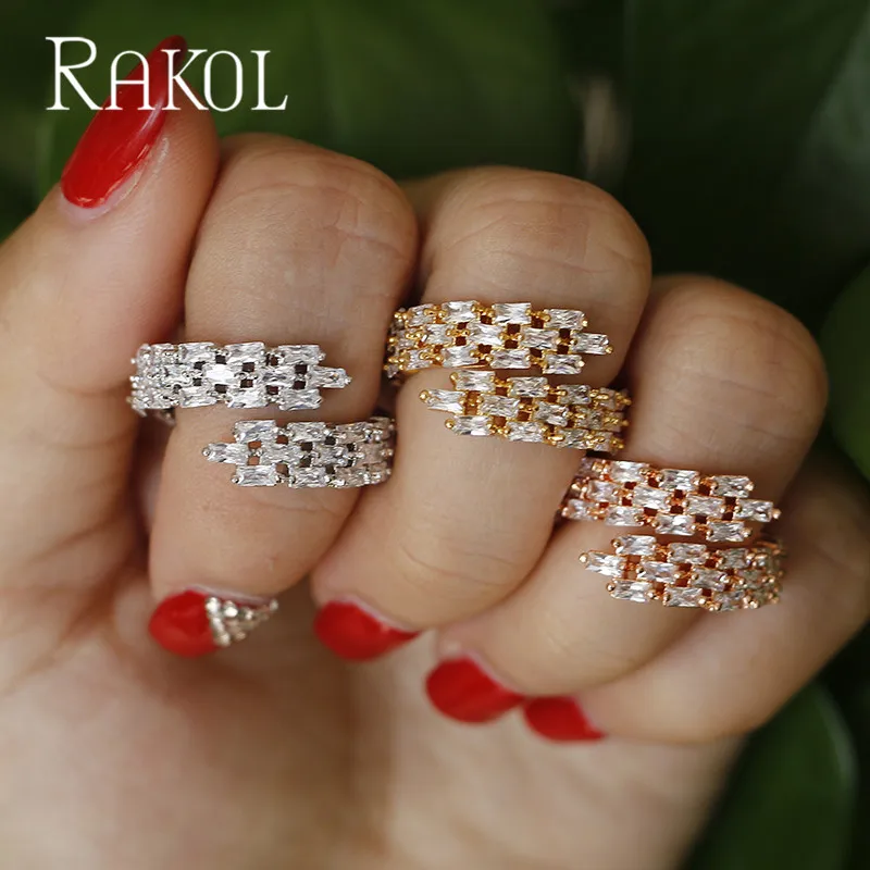 Новое поступление изысканное циркониевое кольцо-манжета RAKOL с микрозакрепкой