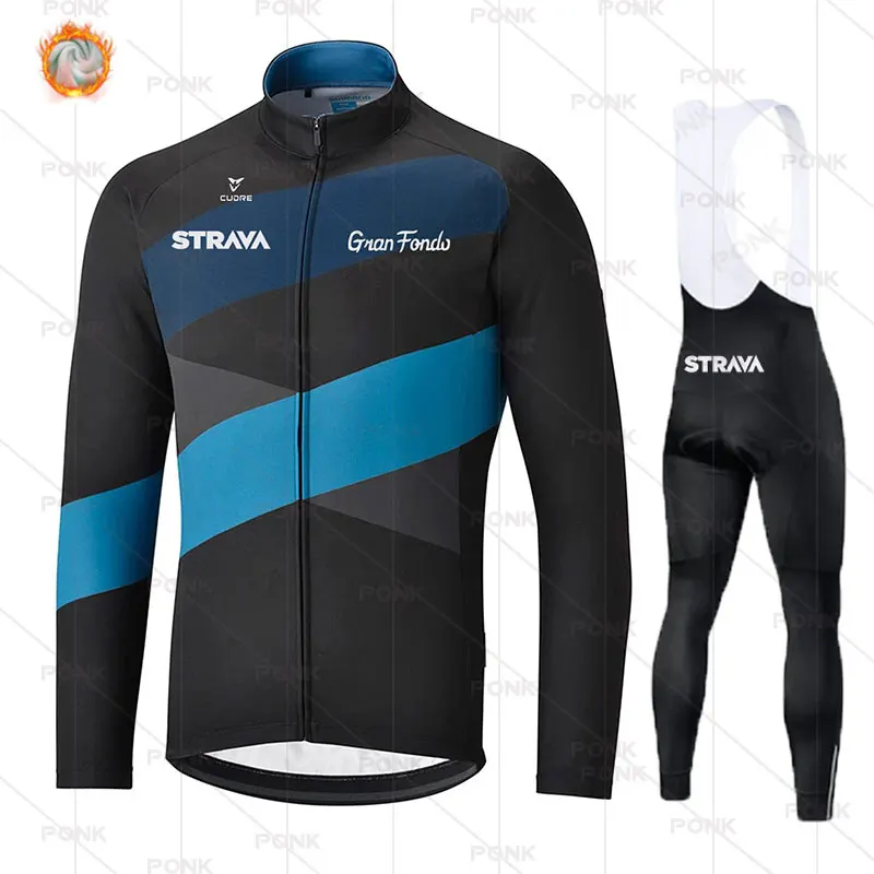 

2021 STRAVA Team Winter Thermal Fleece Cycling Jersey Set Racing Bike Cycling Suits Bicycle Cycling Clothing MTB Ciclismo Ropa