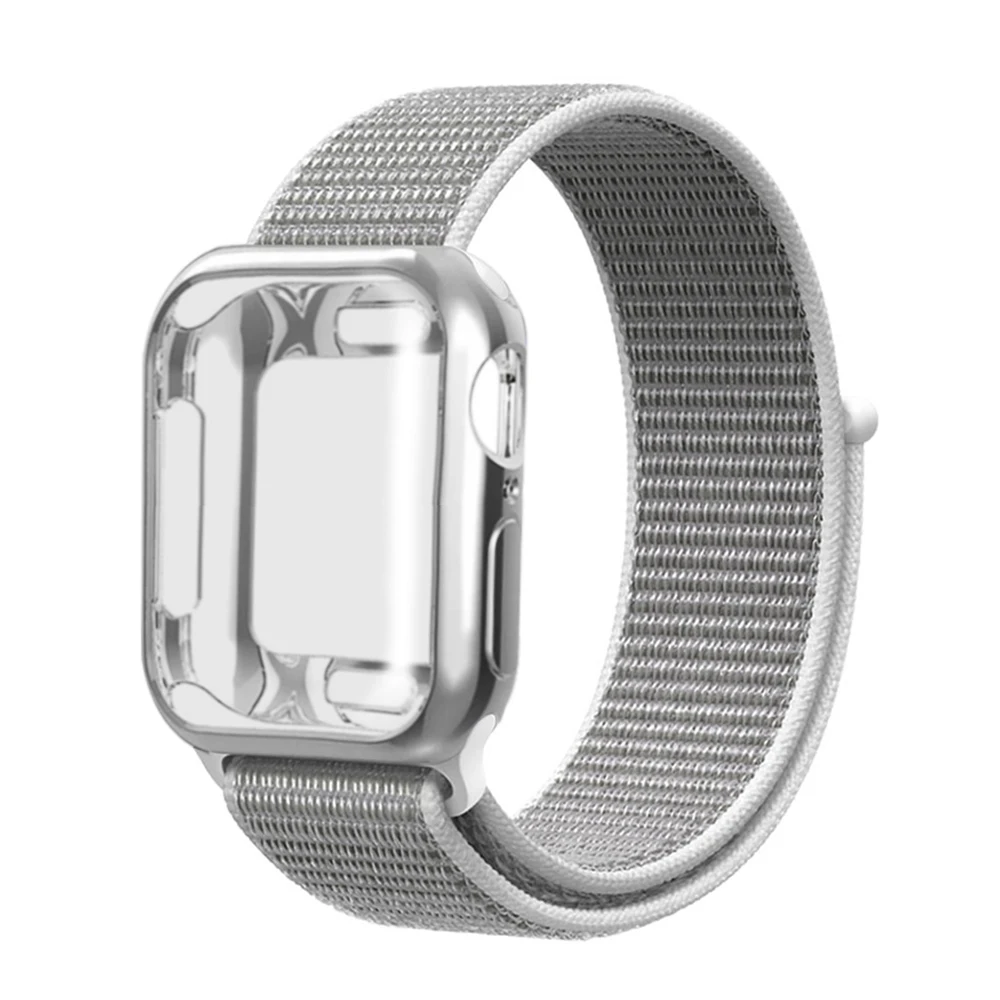 Нейлоновый ремешок+ чехол для Apple watch series 5/4/3/2/1, 42 мм, 38 мм, версия в едином положении во время занятий легкой атлетикой, ремешок для наручных часов iwatch, 40 мм 44 спортивный браслет - Цвет ремешка: Seashells