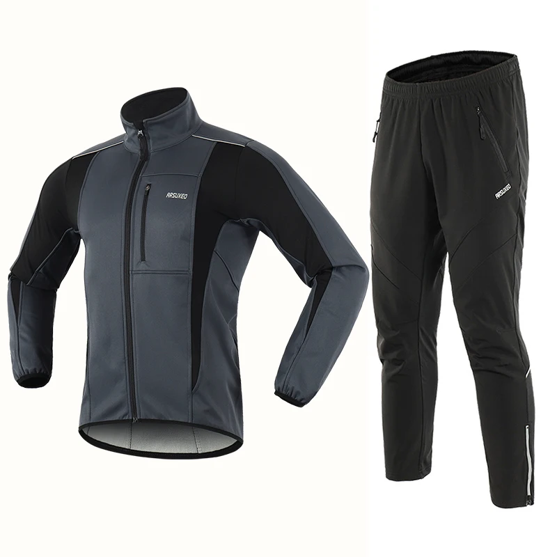 gray15k18z ARSUXEO, Мужская зимняя велосипедная куртка, комплект, ветрозащитная, водонепроницаемая, термальная спортивная одежда, велосипедные штаны, брюки, велосипедные костюмы, одежда 15kk - Цвет: gray15k18z