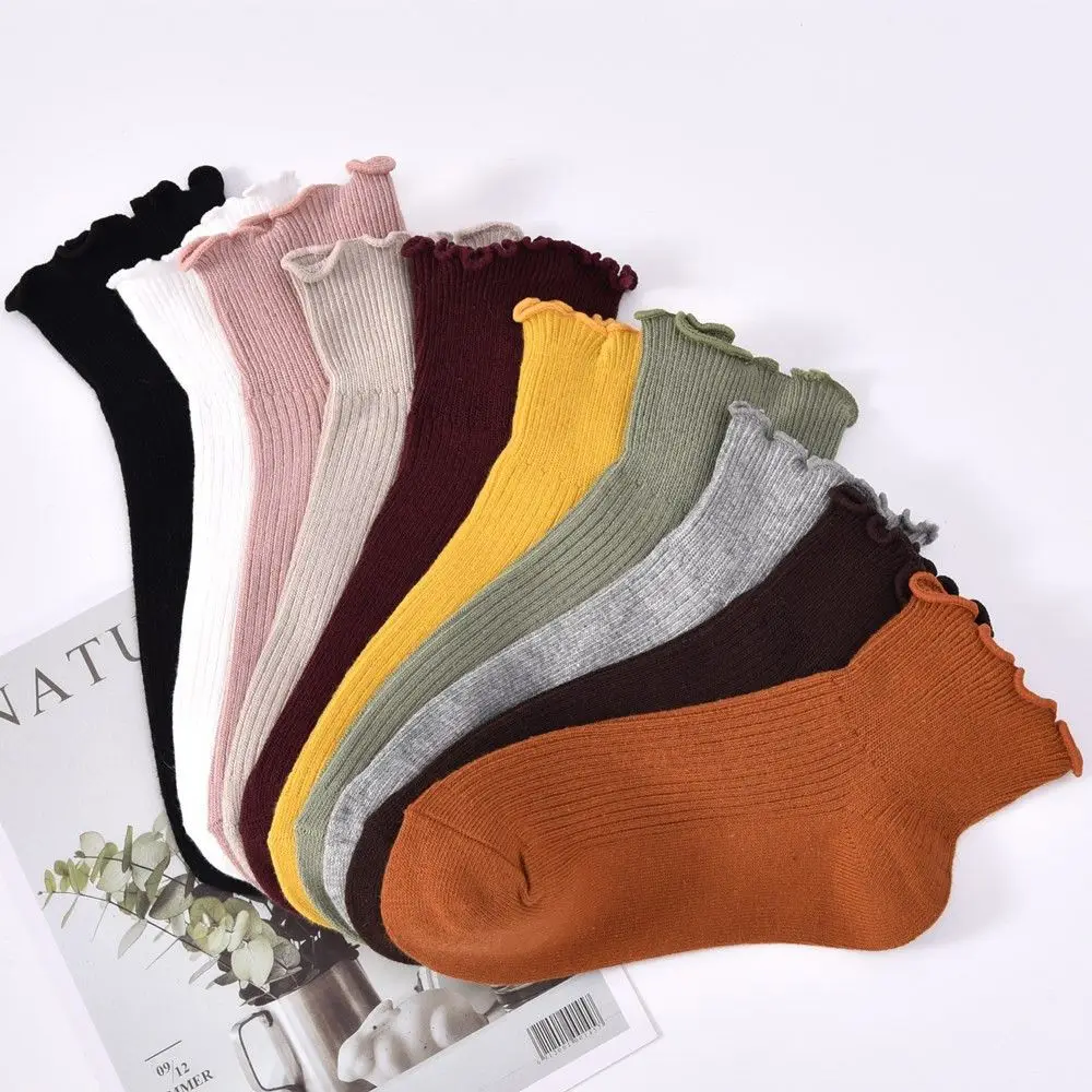 

Japanese Breathable Boat Socks Solid Color Ruffle Short Socks Cotton Fungus Lace Socks