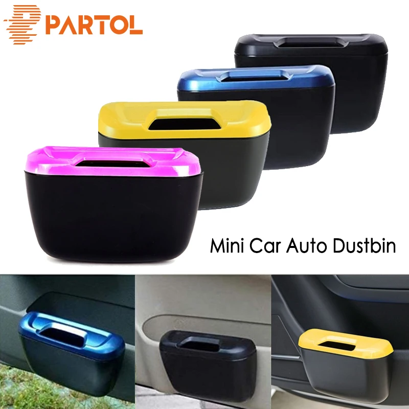 

Partol Mini Car Auto Rubbish Dustbin Trash Coins Can Garbage Dust Case Box Car Storage Case Car Trash Bin Car Accessories ABS