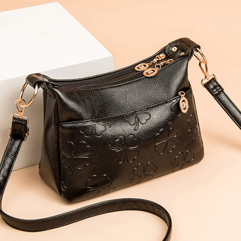 

Fashion Printed Women Messenger Bag Korean New Pure Color PU Leather Shoulder Bag European Style Retro Printed Lady Shopping Bag