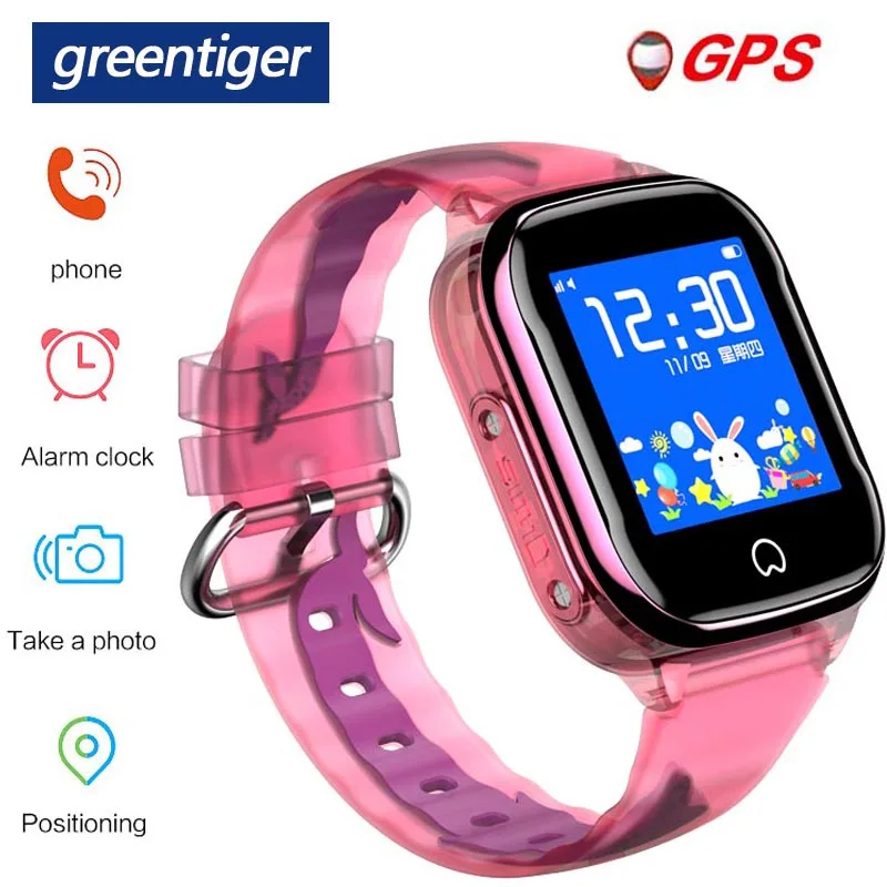 Смарт-часы Greentiger gps+ LBS SOS, Детские Водонепроницаемые Смарт-часы с sim-картой, детская камера, будильник, Детские Безопасные часы