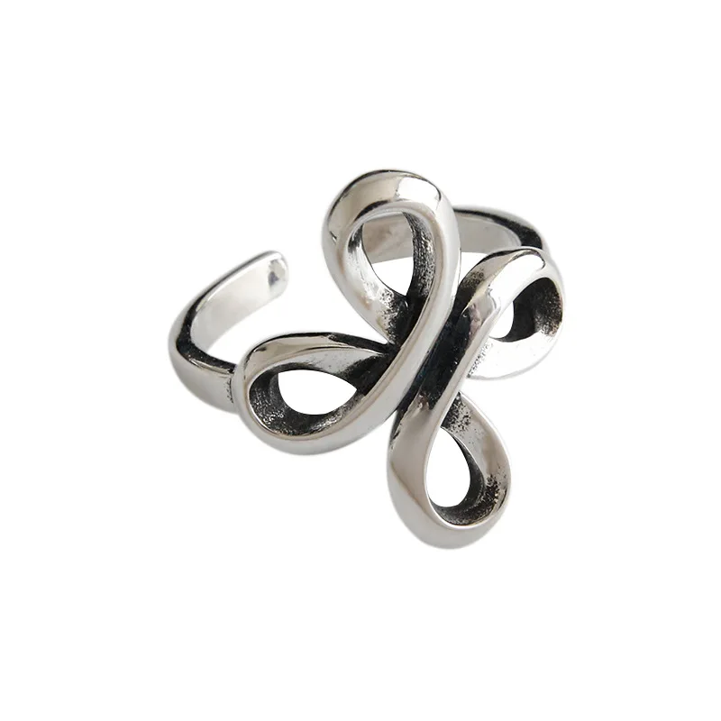 

S925 Sterling Silver Ring ins Vintage Chinese knot four leaf grass ring Personalized Silver Ring
