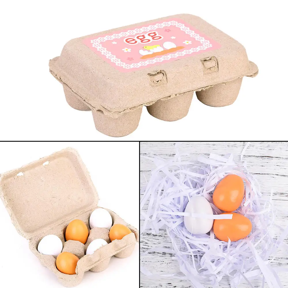 

6pcs Fake Wooden Eggs Simulation Wooden Food Eggs Toy Kitchen Play House Toys Home Decoration Birthday Gift