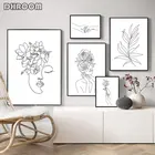 Художественный постер с черно-белыми принтами, настенный минималистское полотно с изображением цветов, украшение для спальни