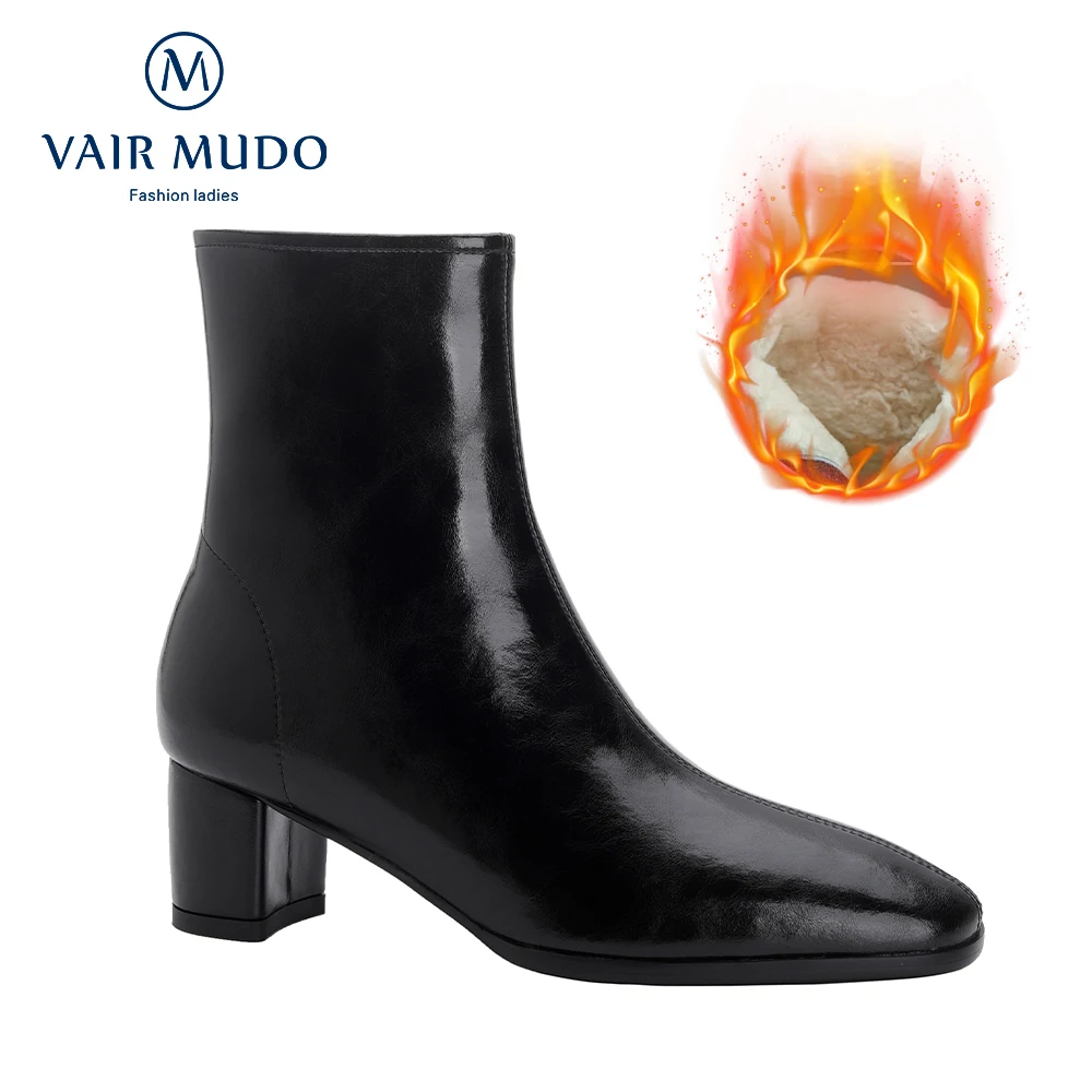 

Зимняя женская обувь VAIR MUDO элегантные черные коричневые плюшевые ботинки из натуральной кожи обувь с круглым носком