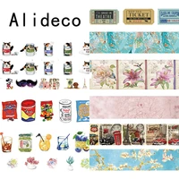 alideco 1 pcs washi masking tapes retro coffee flower decorative adhesive scrapbooking diy paper japanese stickers 1 5cm10m