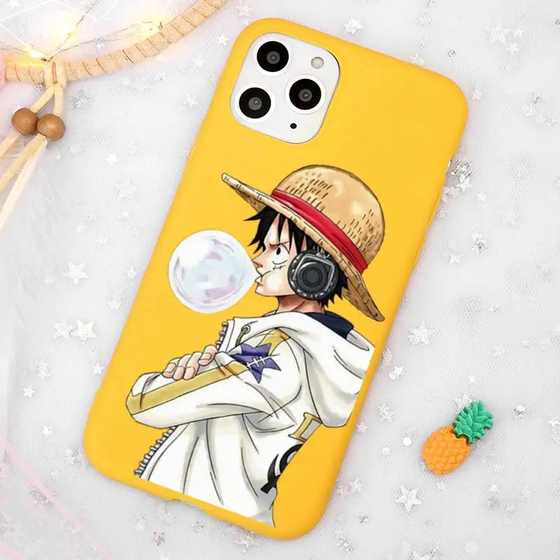 

one peace Monkey D. Luffy cute Phone Case Candy Color Yellow for iPhone 11 12 pro XS MAX 8 7 6 6S Plus X 5S SE 2020 XR