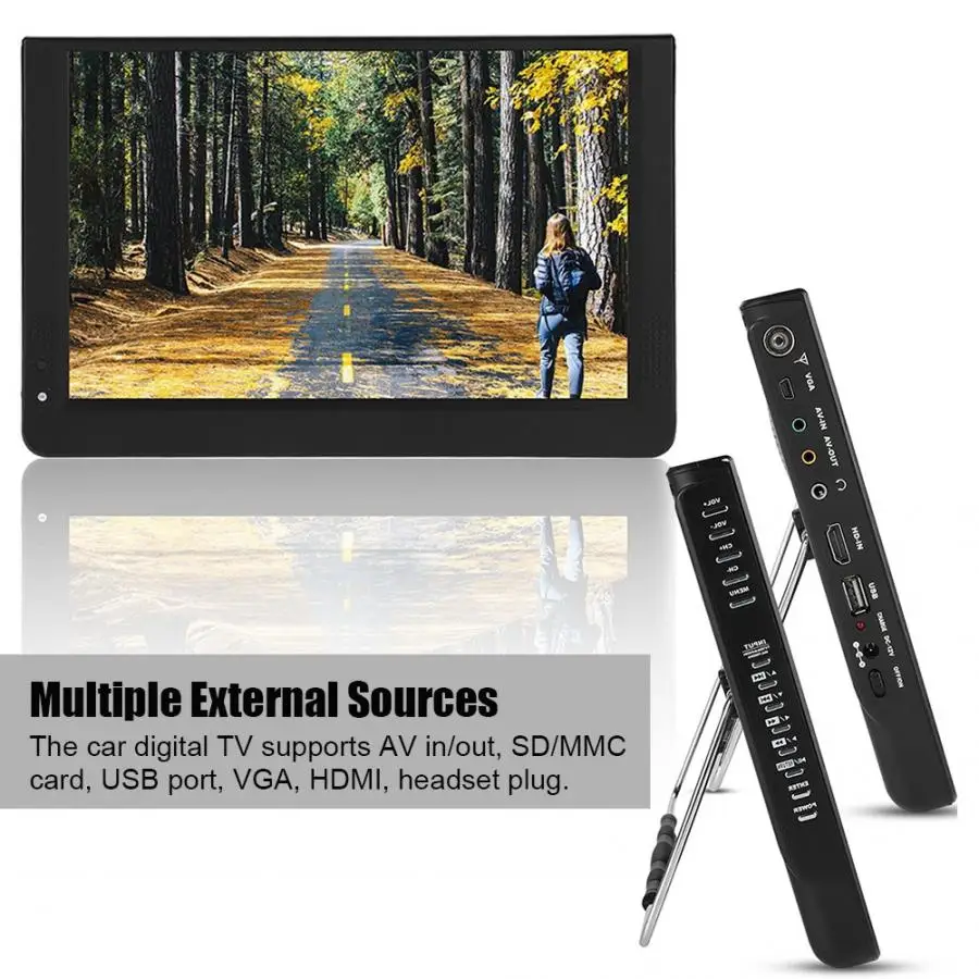 12 дюймов ТВ HD 1080P Портативный Автомобильный цифровой ТВ portatil tv/UHF/VHF стерео окружающий Аудио Видео плеер