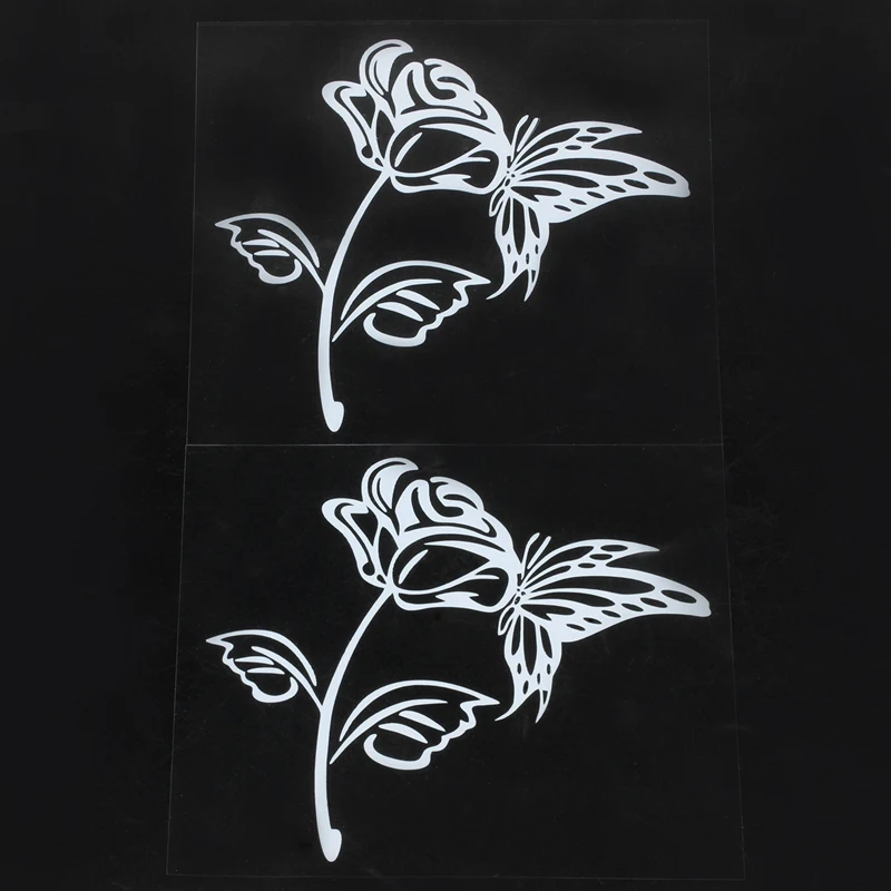 

2Pcs Butterfly Rose Flower Floral Sticker Decal Car Truck Window Wall