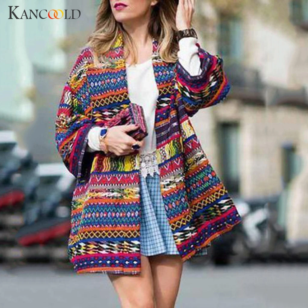 KANCOOLD Женское пальто с открытым передом и принтом, кардиган, костюм, 3/4 рукав, уличная одежда, элегантные модные пальто и куртки для женщин 2019AUG30