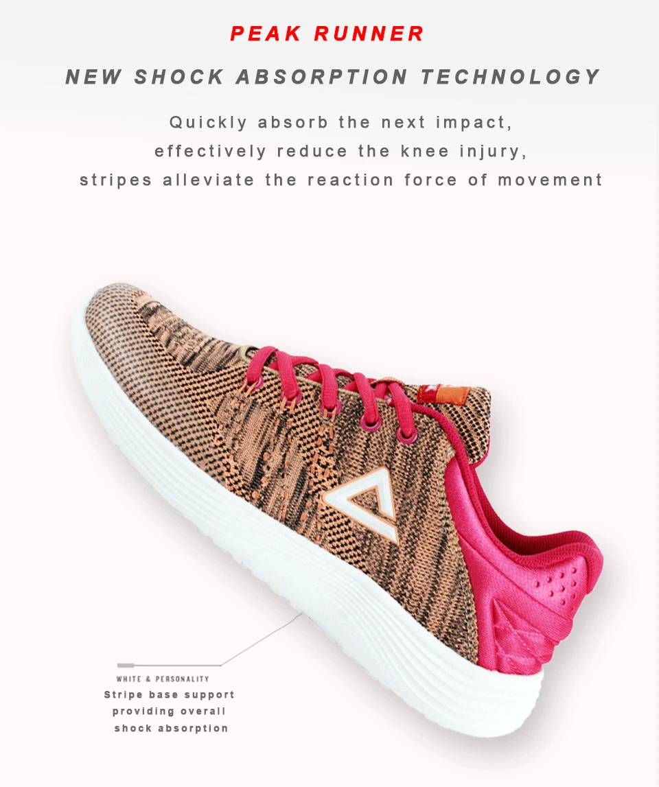 PEAK Running Shoes Light Weight Sneakers Women's Sports Shoes Breathable Stretch Yarns Fitness Sneaker Soft Sole EW7148H