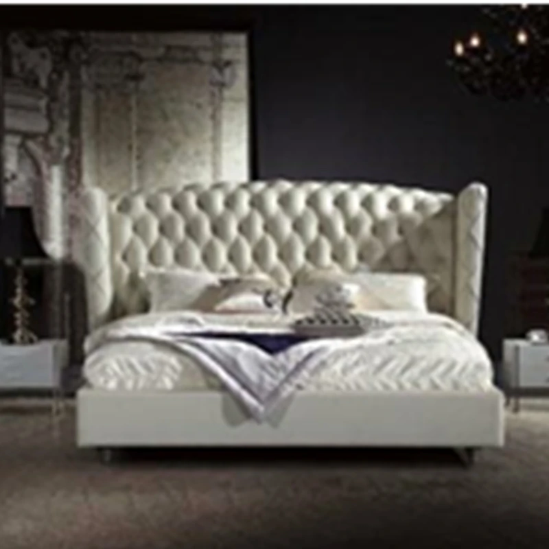 Настоящая современная кровать из натуральной кожи/мягкая кровать/двуспальная