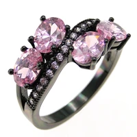 pink zircon black gold plated lover gift engagement wedding ring