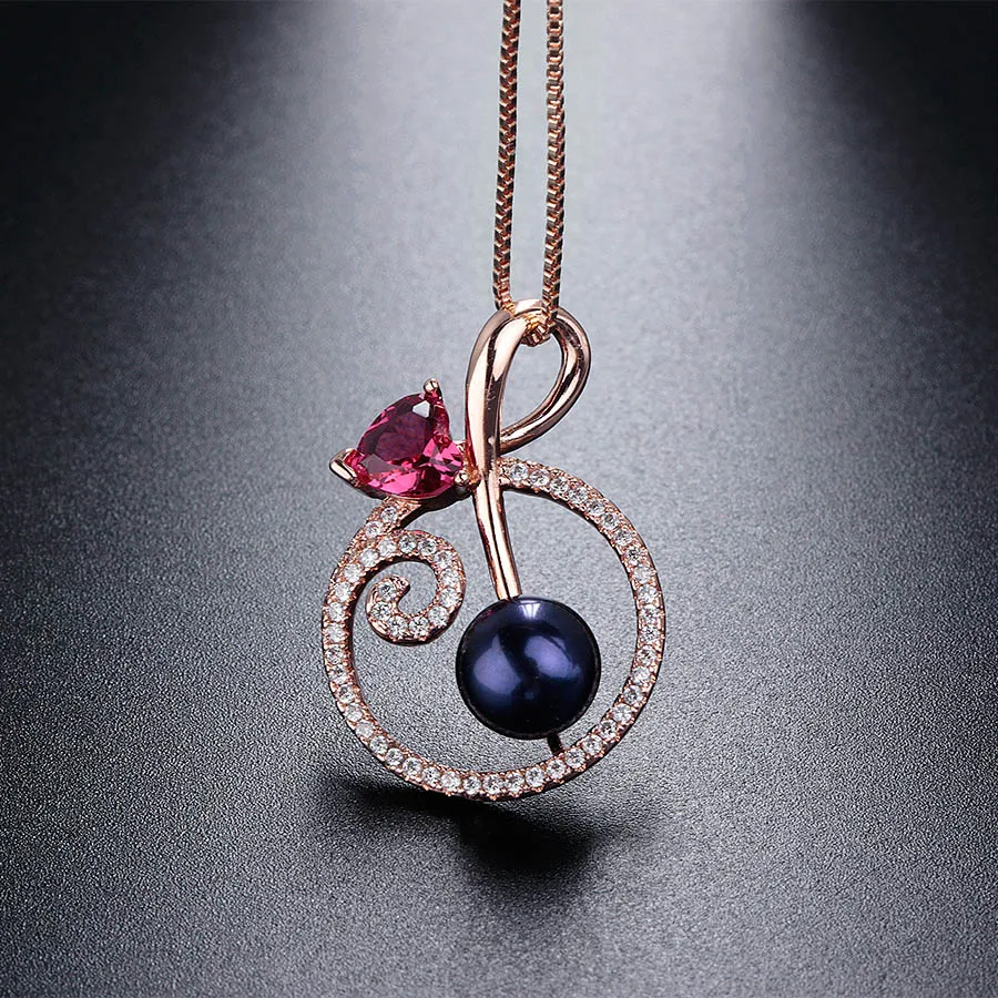 Natural Freshwater Pearl Shiny Pink Love Crystal Pendants Fashion Zircon Rose gold Necklace 925 sterling silver(No Chain) | Украшения и