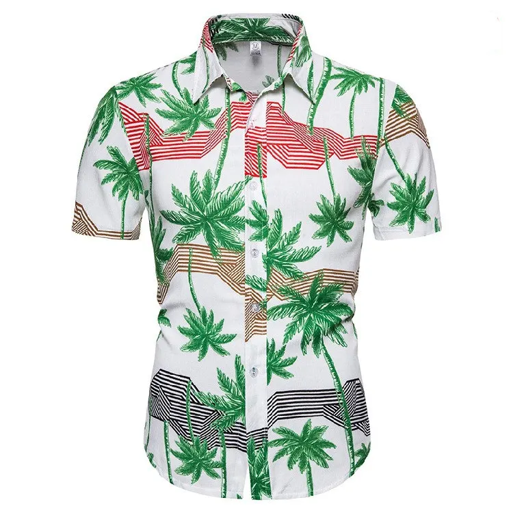 

2021 Summer Fashion Short Sleeves Flower Print Shirt Men's Hawaiian Shirts Beach Party Casual Clothing