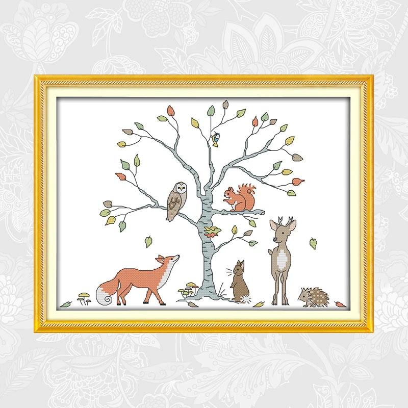 

Needlework 14CT 11CT The tree and animal Printed On Canvas Cross Stitch Schemes Embroidery Set DIY Handmade Crafts