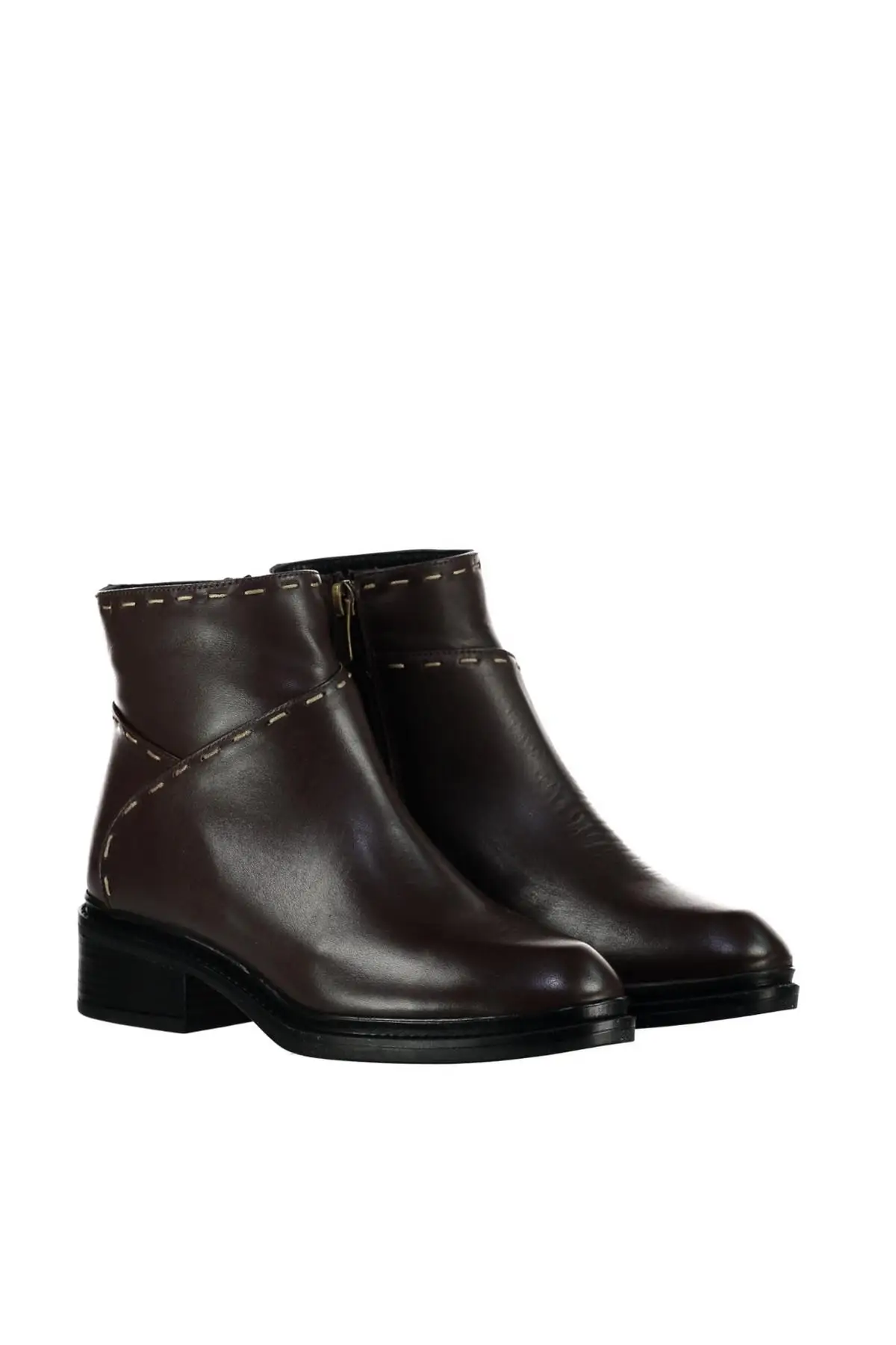 Женские Темно коричневые ботинки из натуральной кожи с жемчугом коллекция