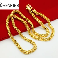 qeenkiss nc529 fine jewelry wholesale fashion man woman birthday wedding gift vintage solid 6mm 60cm 24kt gold chain necklaces
