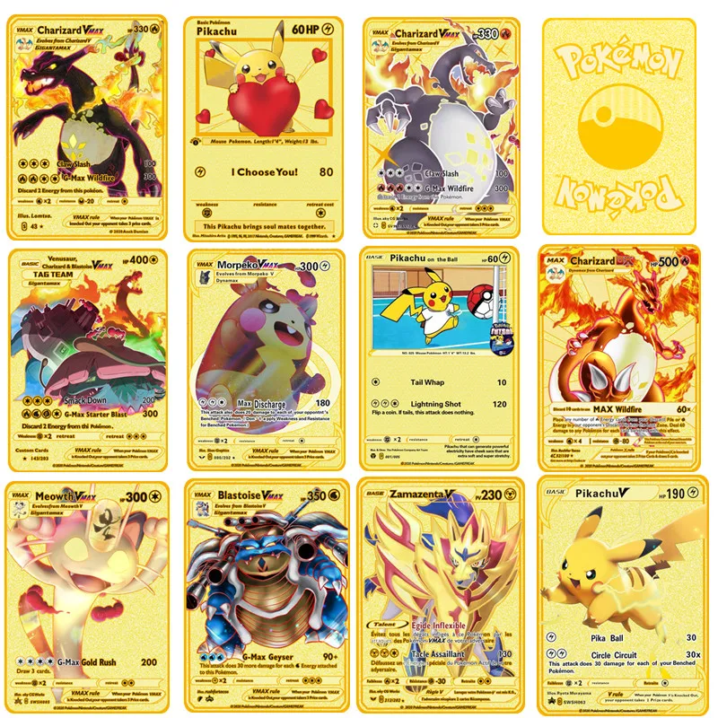 

Pokemon Metal Cards VMAX V Cards Pikachu Golden Card Collection Gift Kids Charizard Metal Game Cards Collection Toys