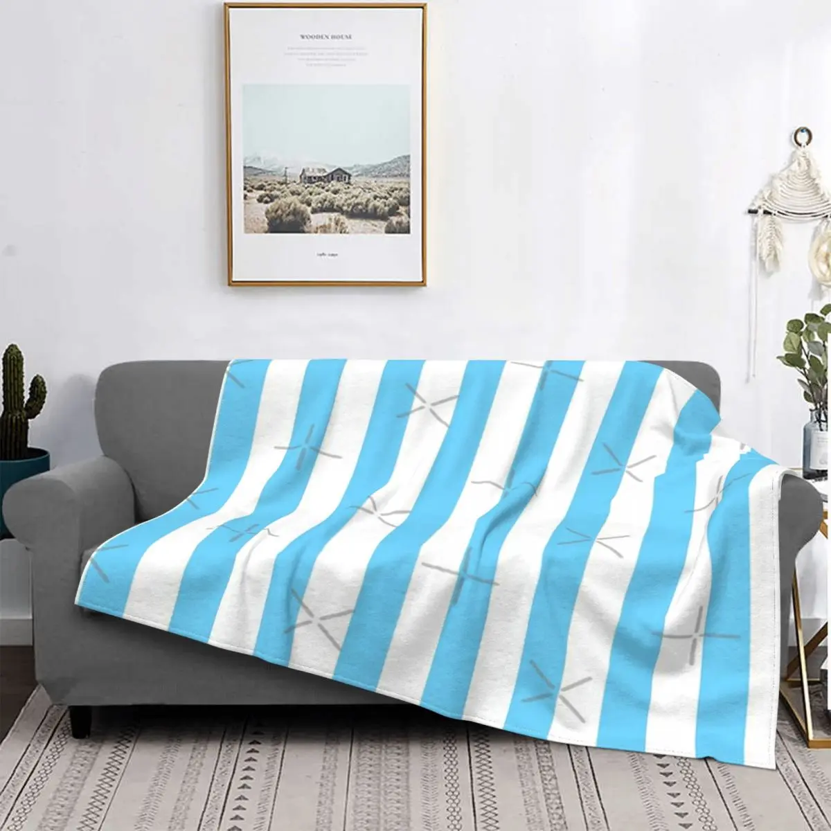 

Manta Vertical a rayas azules y blancas, para cama colcha, manta de playa a cuadros, manta de lana para niños